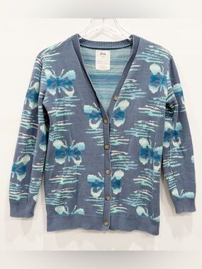 Tea Collection Butterfly Print Cardigan Sweater Cotton XL 12-14